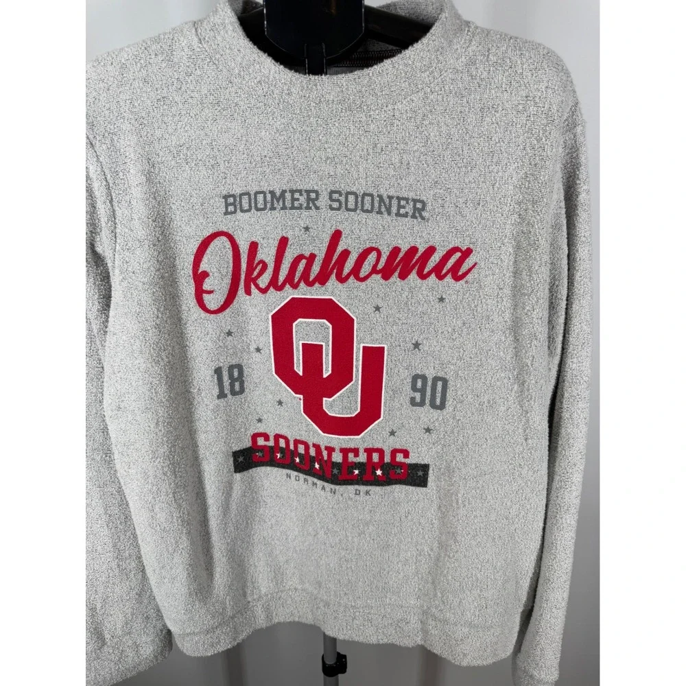 Pressbox Oklahoma Sooners Comfy Terry Sweatshirt Grey Womens L Boomer Sooner - Picture 2 of 7